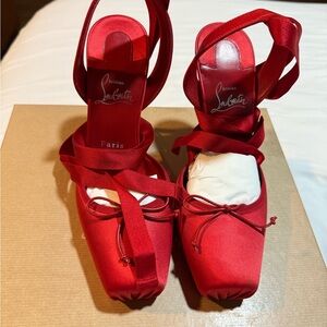 Christian Louboutin Cassia Silk Ankle-Tie Red Sole Ballerina Pumps